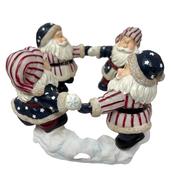 Circle Candleholder with 4 Dancing Santas Stars and Stripes Home Interiors 2002 - Picture 4 of 11